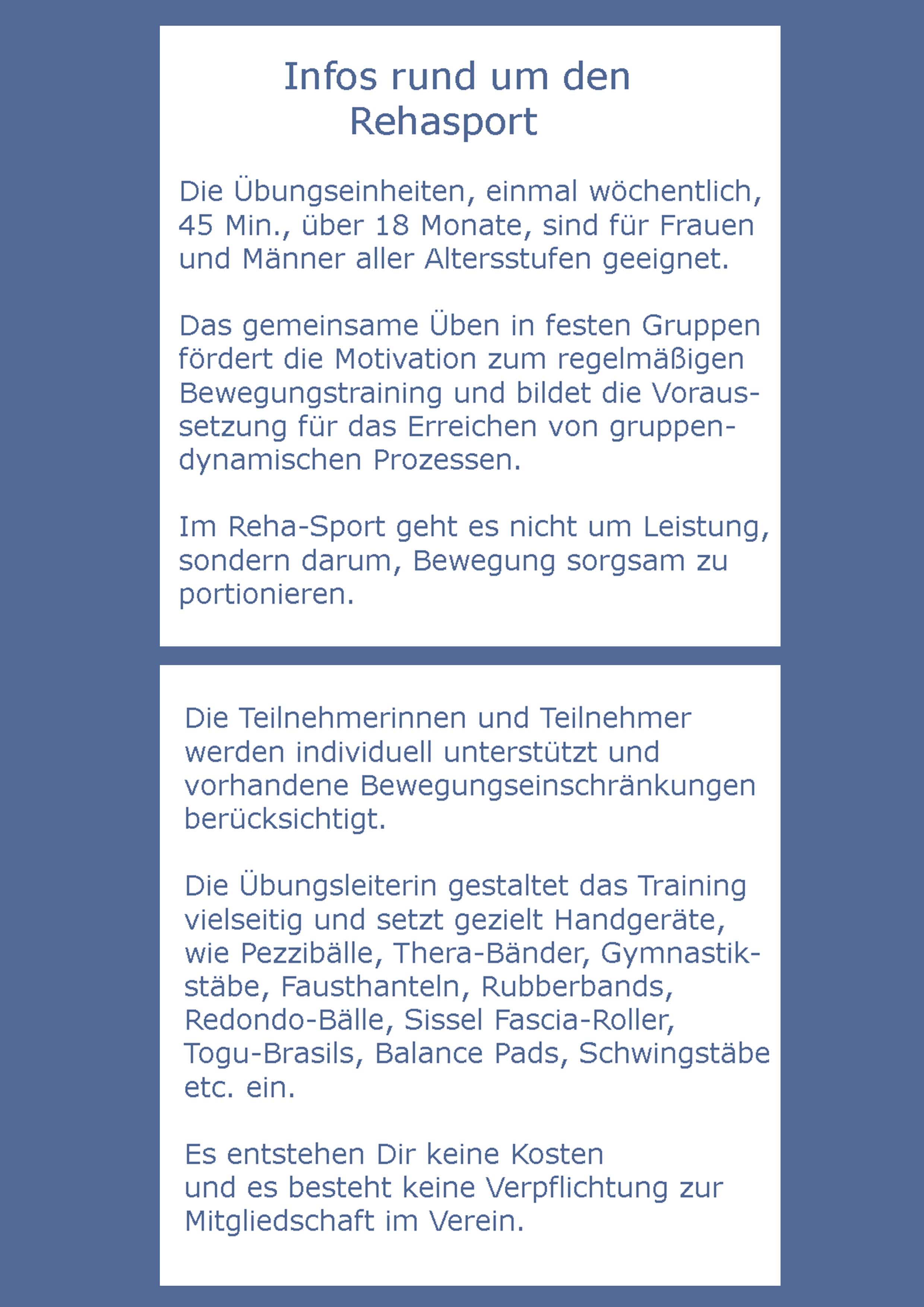 Seite Infos rund um den Rehasport